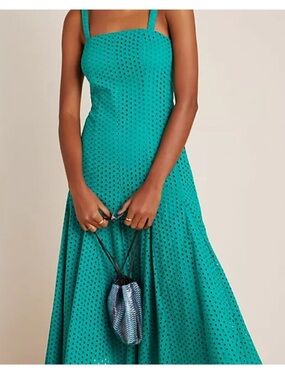 NWT Anthropologie Maeve emerald green midi eyelet dress